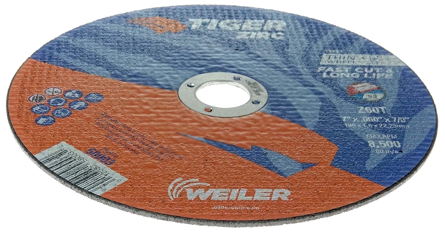 Weiler 58003 7" x .060" Tiger Zirc Type 1 Cut Off Wheel, Z60T, 7/8" A.H (Pack of 25): Industrial & Scientific