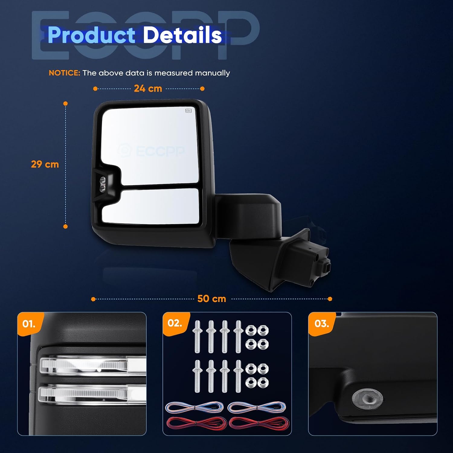ECCPP Towing Mirrors With 2019-2022 For Chevy For Silverado 1500 Power Heated Turn Signal Width Puddle Running Back-Up Light Temp Sensor Black Pickup Truck Mirrors