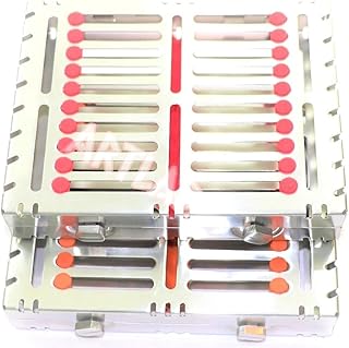 2 Detachable Dental Autoclave Sterilization Cassettes Rack Box for 10 Instruments Red and Orange