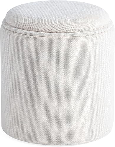 Miniatura 7 de Moderno otomano redondo con asiento acolchado suave, taburete de almacenamiento para maquillaje, taburete tapizado para reposapiés, taburete otomano