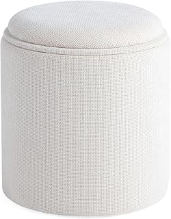 Modern Round Ottoman with Soft Padded Seat, Storage Vanity Stool for Makeup, Upholstered Footrest Stool,Sherpa Fabric Foot Stool for Living Room, Bedroom