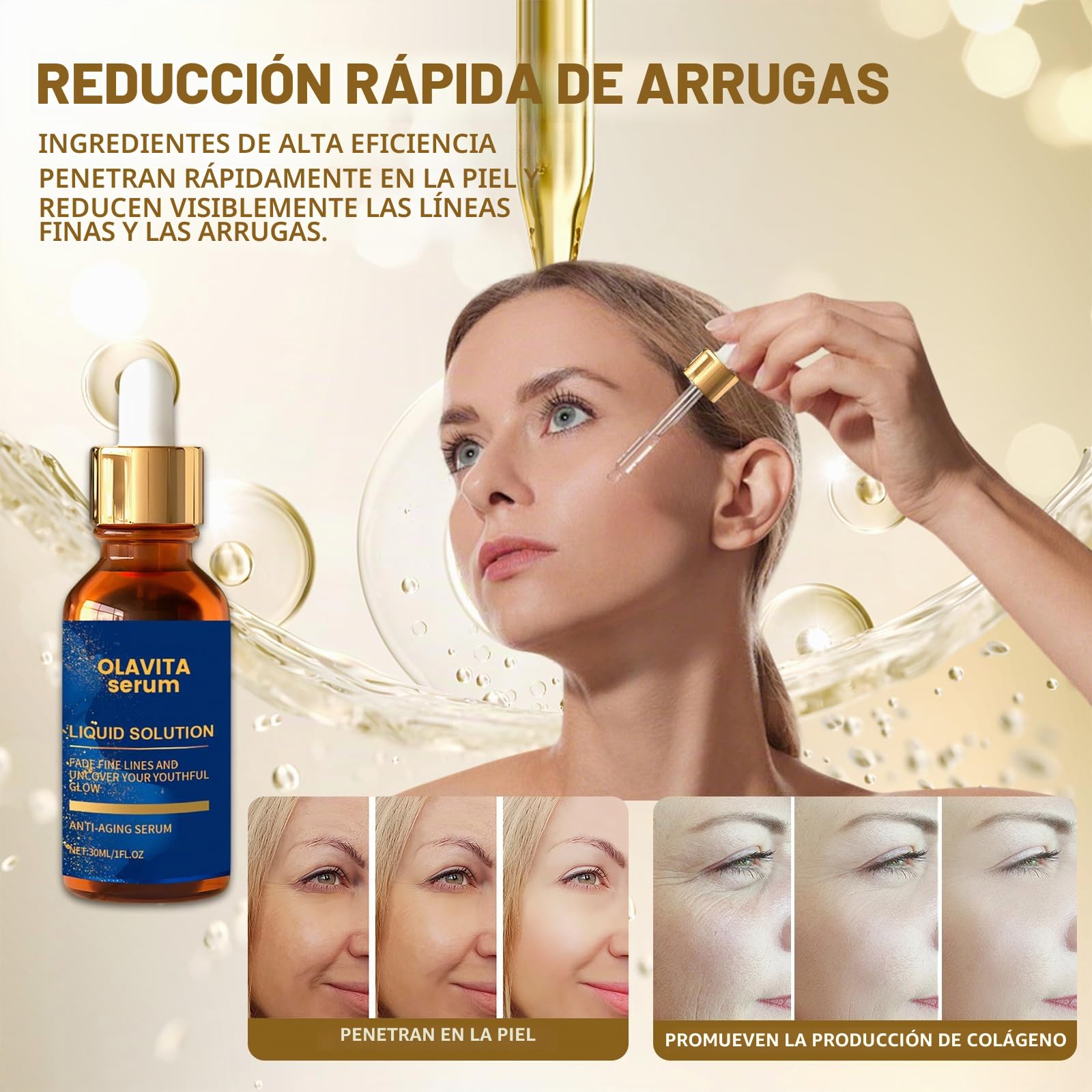 Olavita Serum Suero facial líquido antienvejecimiento con vitaminas C y E. Promueve la producción de colágeno y suaviza las arrugas y las líneas de expresión (2 unidades)