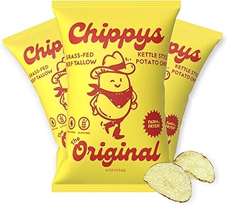 CHIPPYS – Grass-Fed Beef Tallow Potato Chips – The Original (Sea Salt) – Kettle-Cooked, Seed-Oil-Free, Paleo & Keto Friendly, Non-GMO, Gluten-Free, Small-Batch Crunch, (3-pack) 4oz Bag