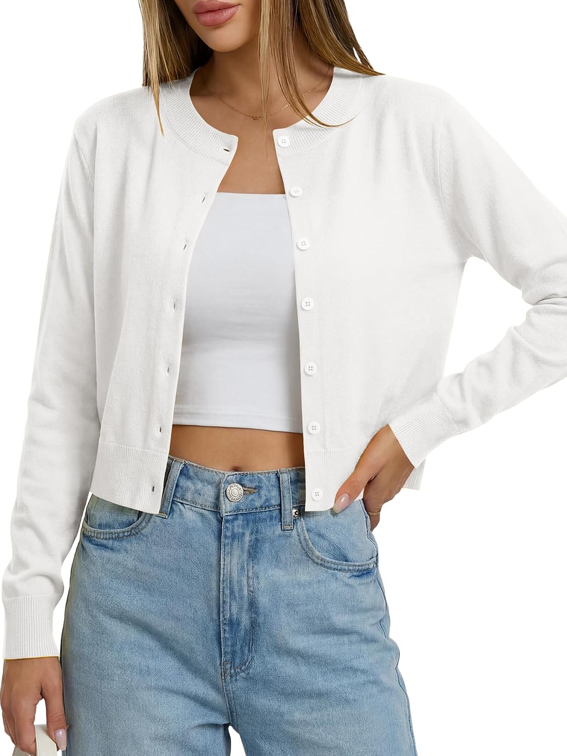 LaGracia Cropped Cardigan Sweaters for Women Button Down Long Sleeve Crew Neck Knit Sweater Trendy 2026