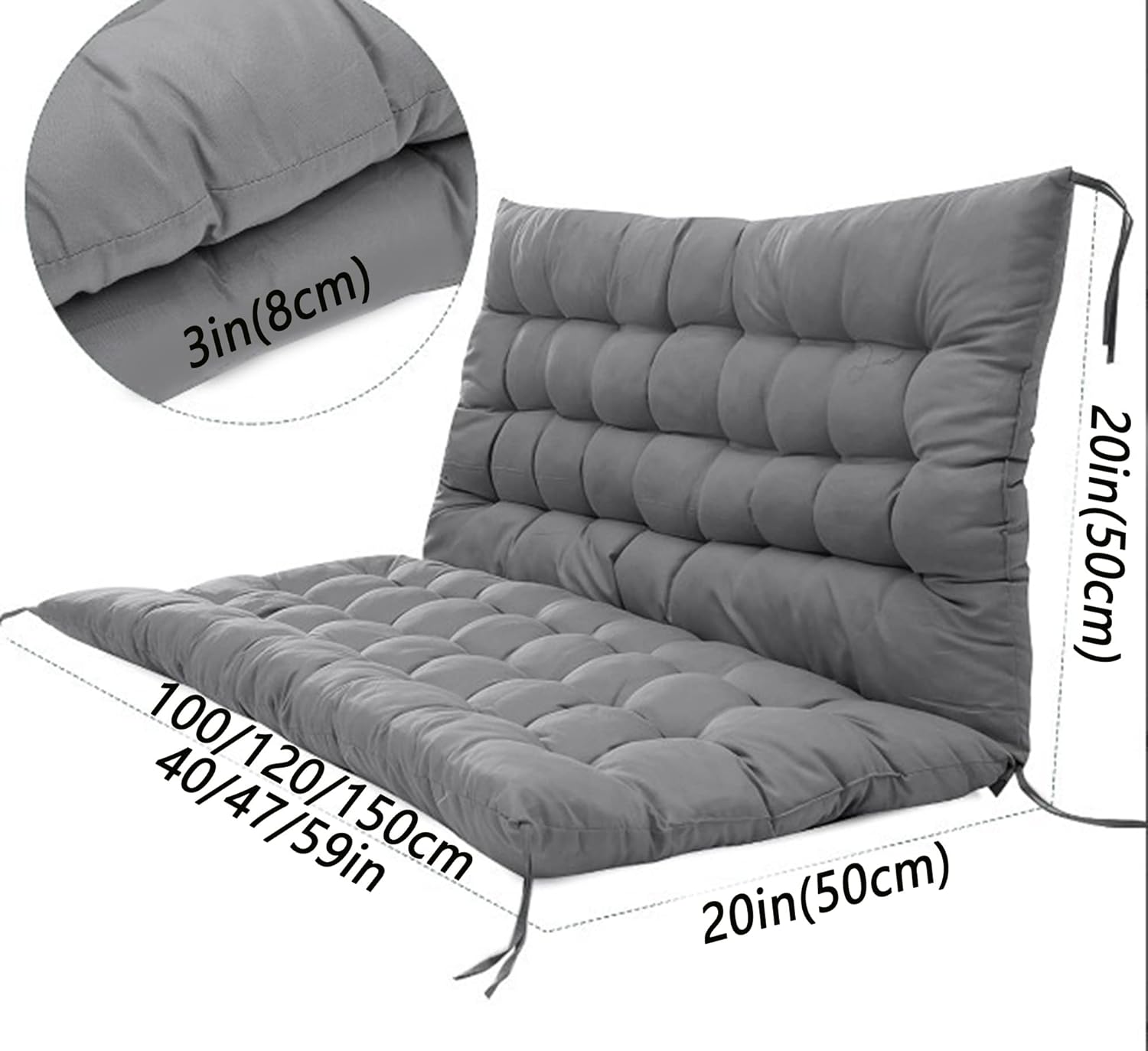 プレミアム 7.6 cm 厚 ベンチクッション 防水 ガーデン ラブシート パッド 2 3人掛け ベンチ 屋内/屋外 テラス 家具