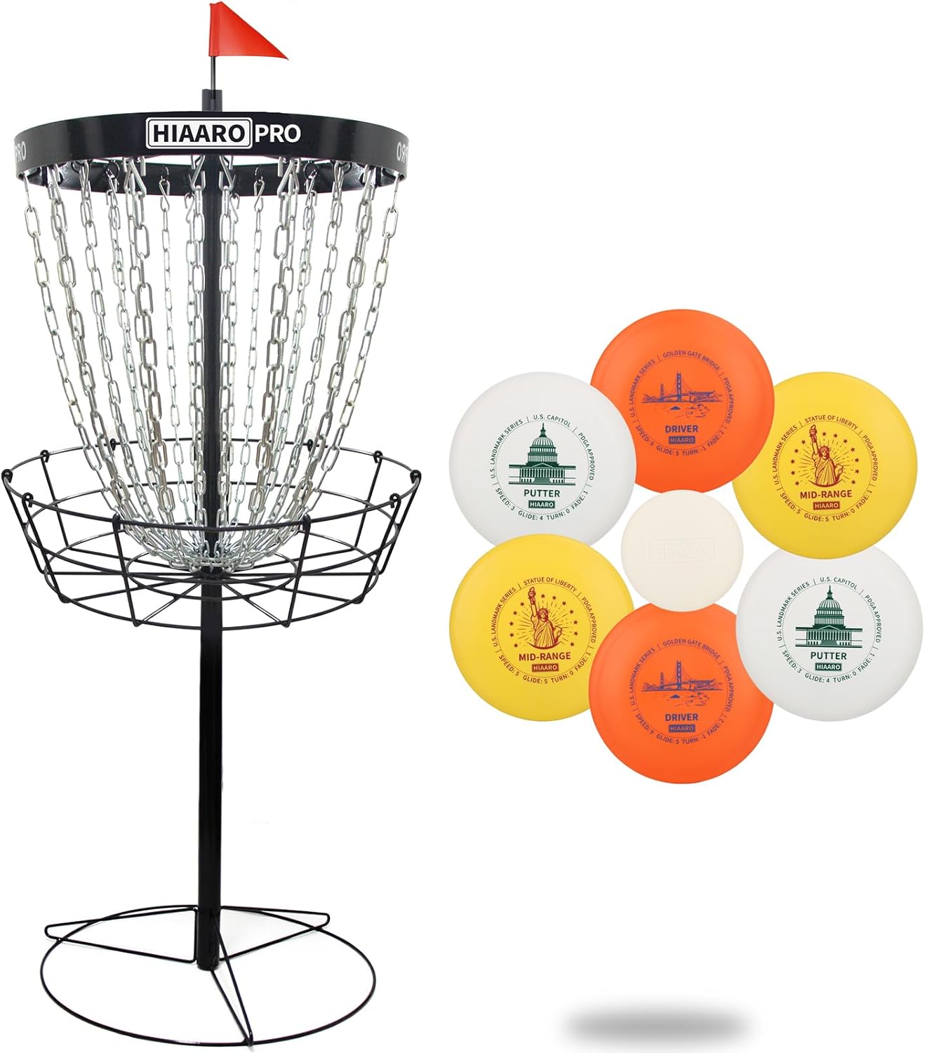 PRO Disc Golf Basket and Disc Golf Starter Discs Set, PDGA Approved Professional Portable Disc Golf Basket Set, 150 Class, 145-150g Beginner Disc Golf Set