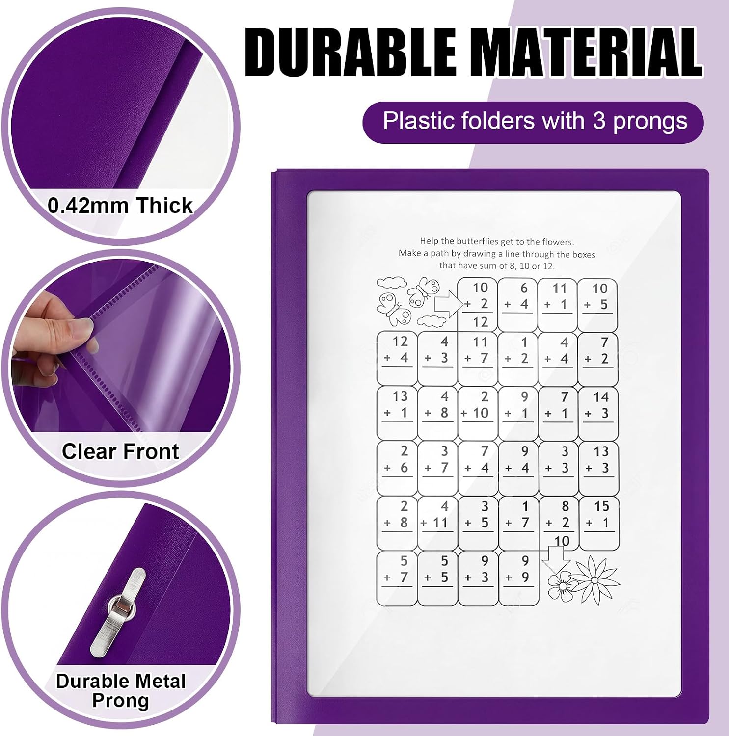 Teling 24 Pcs Report Covers with 3 Prong Presentation Folders, Dark Purple image 3