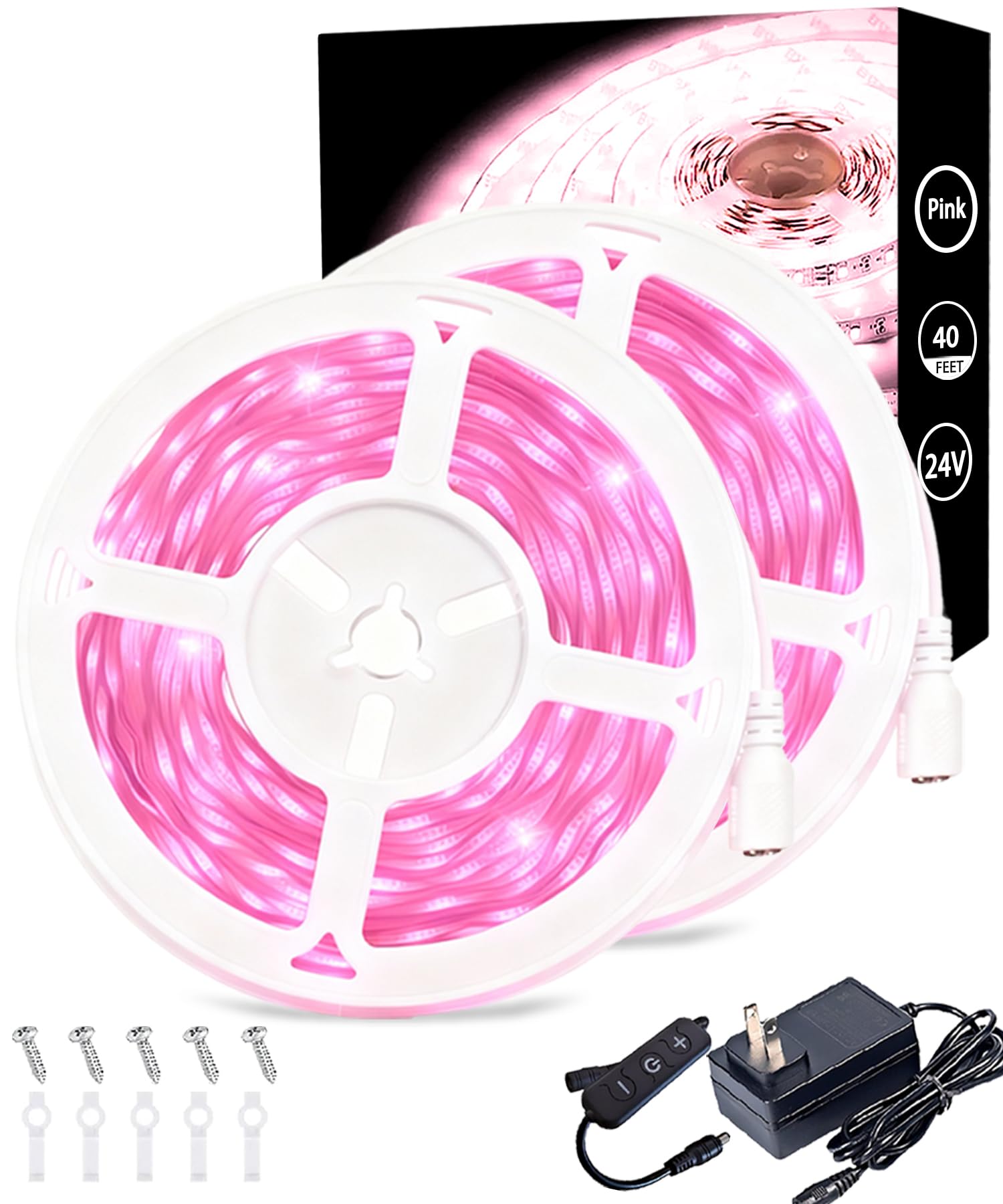 2 Set Pink 20 Feet Led Lights Strip Room Decor 40FT Rope Lights Easy DIY Princess Bedroom Cuttable Strip Lights for Baby Room Bathroom Living Room Kitchen Ceiling Wall Vanity Mirror Decoration