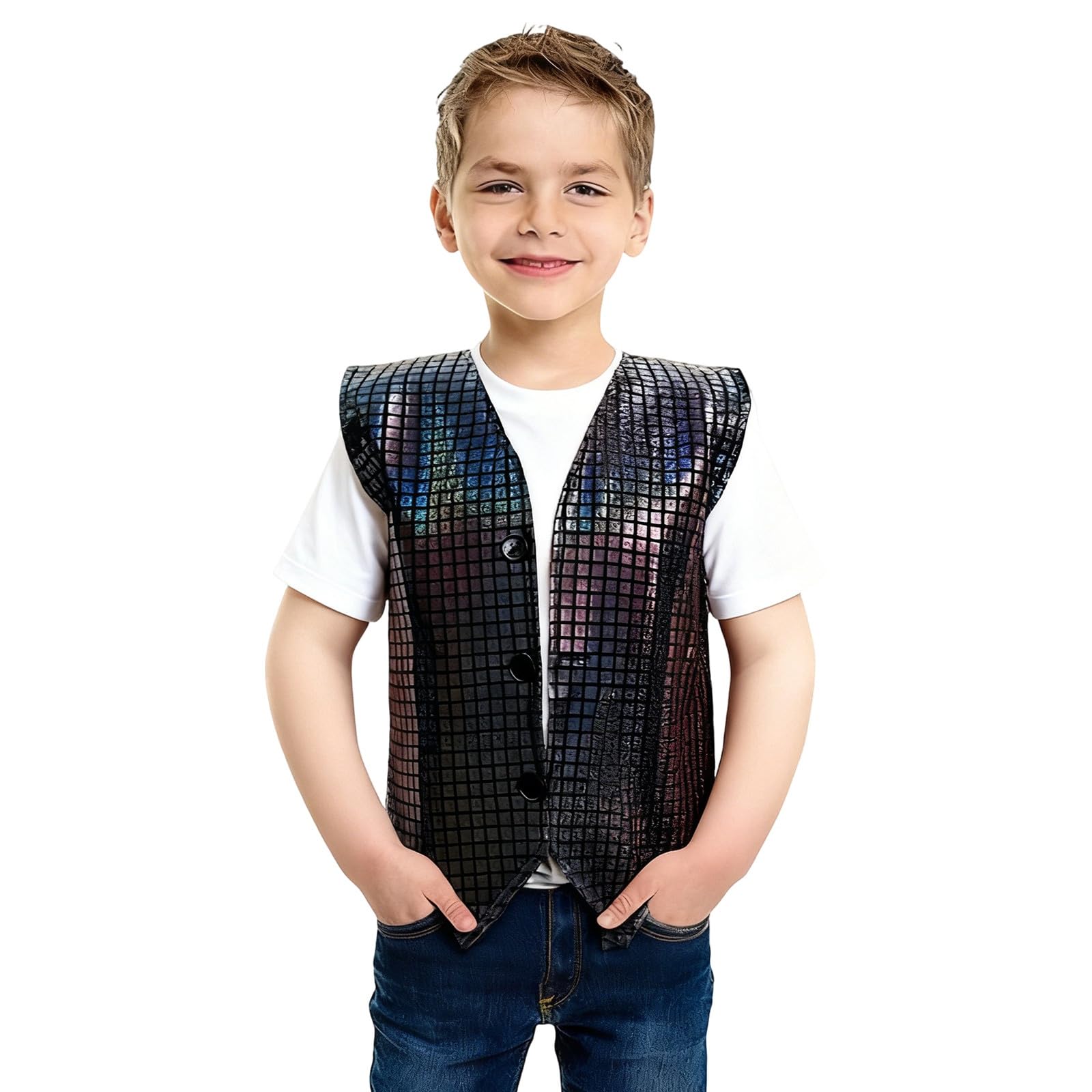 Sequin Vest Unisex Waistcoat Kids Dance Party Show Costume Jacket Top Sparkly Waistcoat for Kids Boys Glitter Coat Shiny Dance Vest for Boys for Party Fancy Dress Up Hip Hop Jazz Black