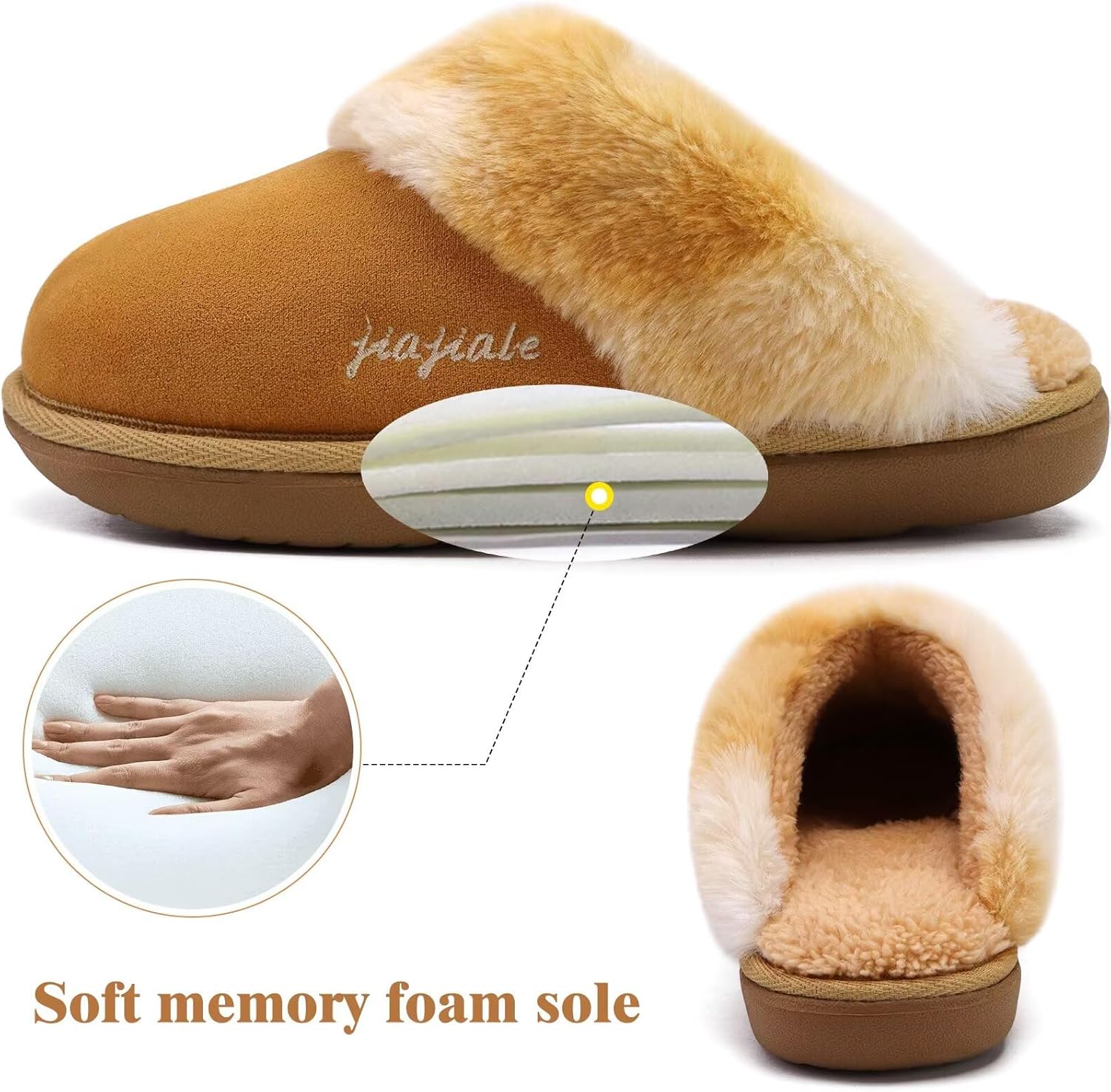 jiajiale Women's Memory Foam Slippers Ladies Slip On Arch Support Suede Scuff Slipper Cozy Fuzzy Faux Fur Winter House Shoes Indoor Outdoor - Image 4
