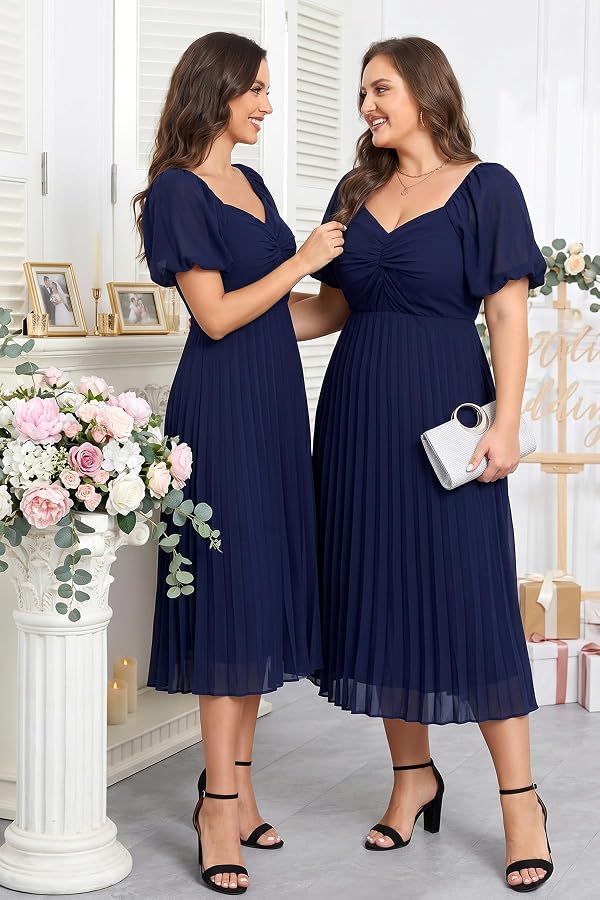 Pinup Fashion Plus Size Wedding Guest Cocktail Navy Blue Pleated Midi Dress by Pinup Fashion - Used condition - Image 3