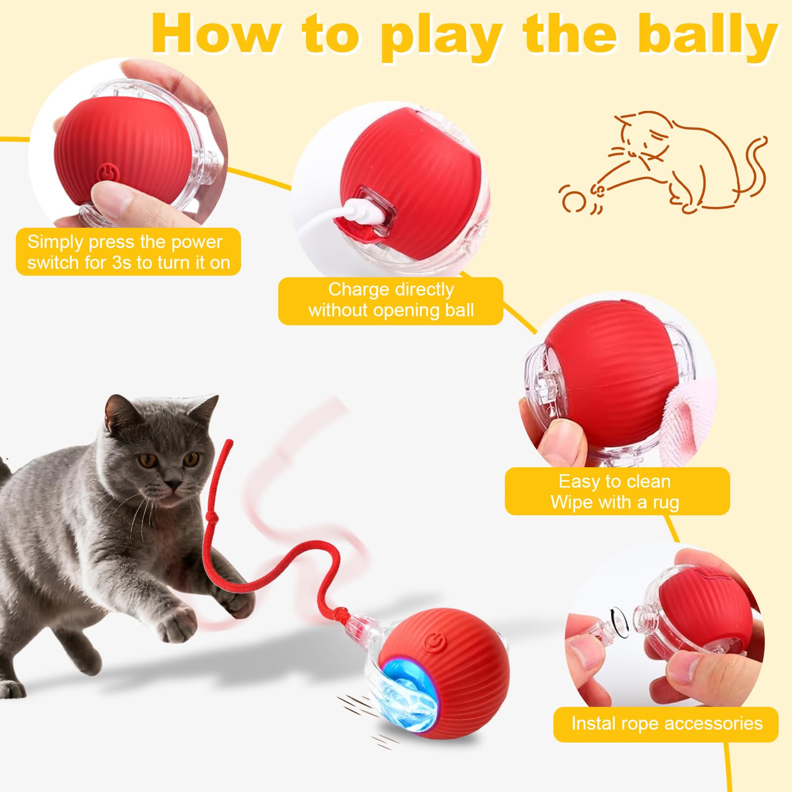 Lot de 2 balles interactives pour chat, rotation automatique à 360°, évite les obstacles, comprend 4 ressorts en spirale pour chat et 1 souris jouet pour chat à fourrure, idéal pour les chats
