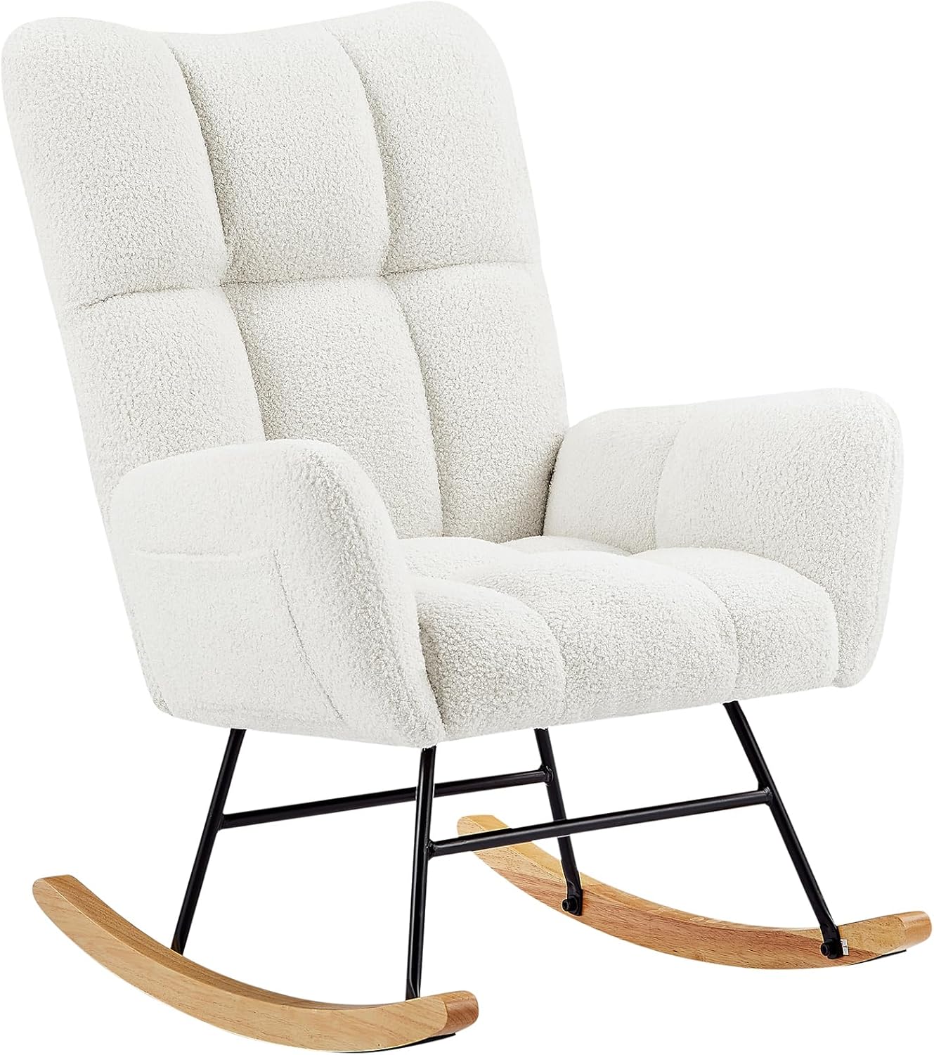 Rocking Teddy Upholstered Glider Chair High Back Armchair with Wood Legs for Living Room Bedroom Playroom White One Size