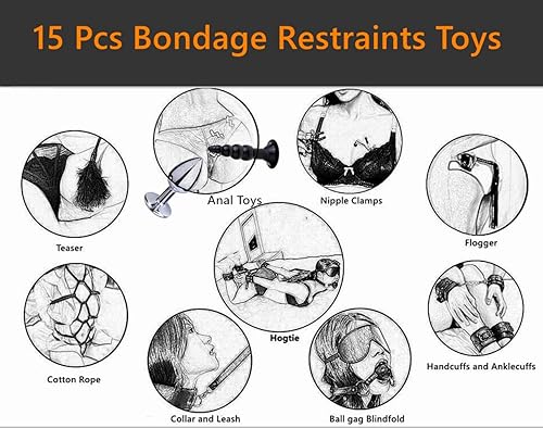 Miniatura 2 de Juguetes sexuales BDSM con restricciones de bondage 15 piezas kits de restricción de esclavitud juego de restricciones de cama fetichista para