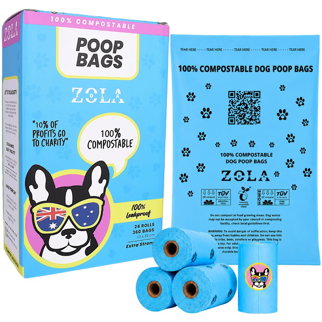 Zola Zola Blue 360 Dog Poop Bags, 100% Compostable Made From Corn Starch, Sturdy And Leak Proof, Easy To Carry Poo Bags Dogs & Cat Poo Bags