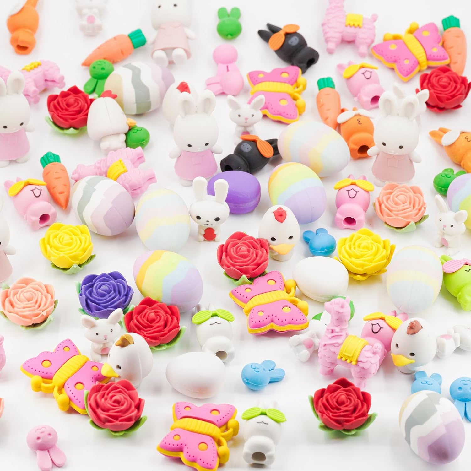 30Pcs Cute 3D Easter Erasers, 24 Styles Including Bunnies, Easter Eggs, Flowers, and More. Perfect as Easter Egg Stuffing, School Gifts, and Party Favors.