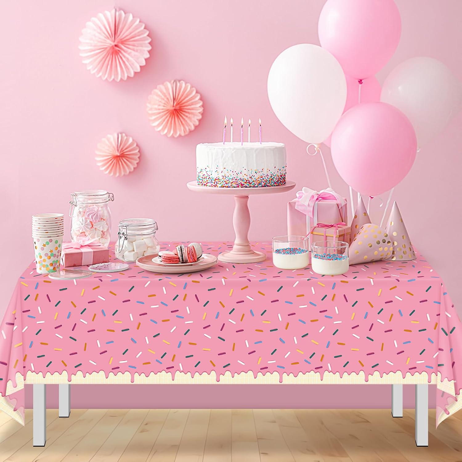 Hallswl 3Pcs 54 * 108 Inch Ice Cream Sprinkle Donut Tablecloth