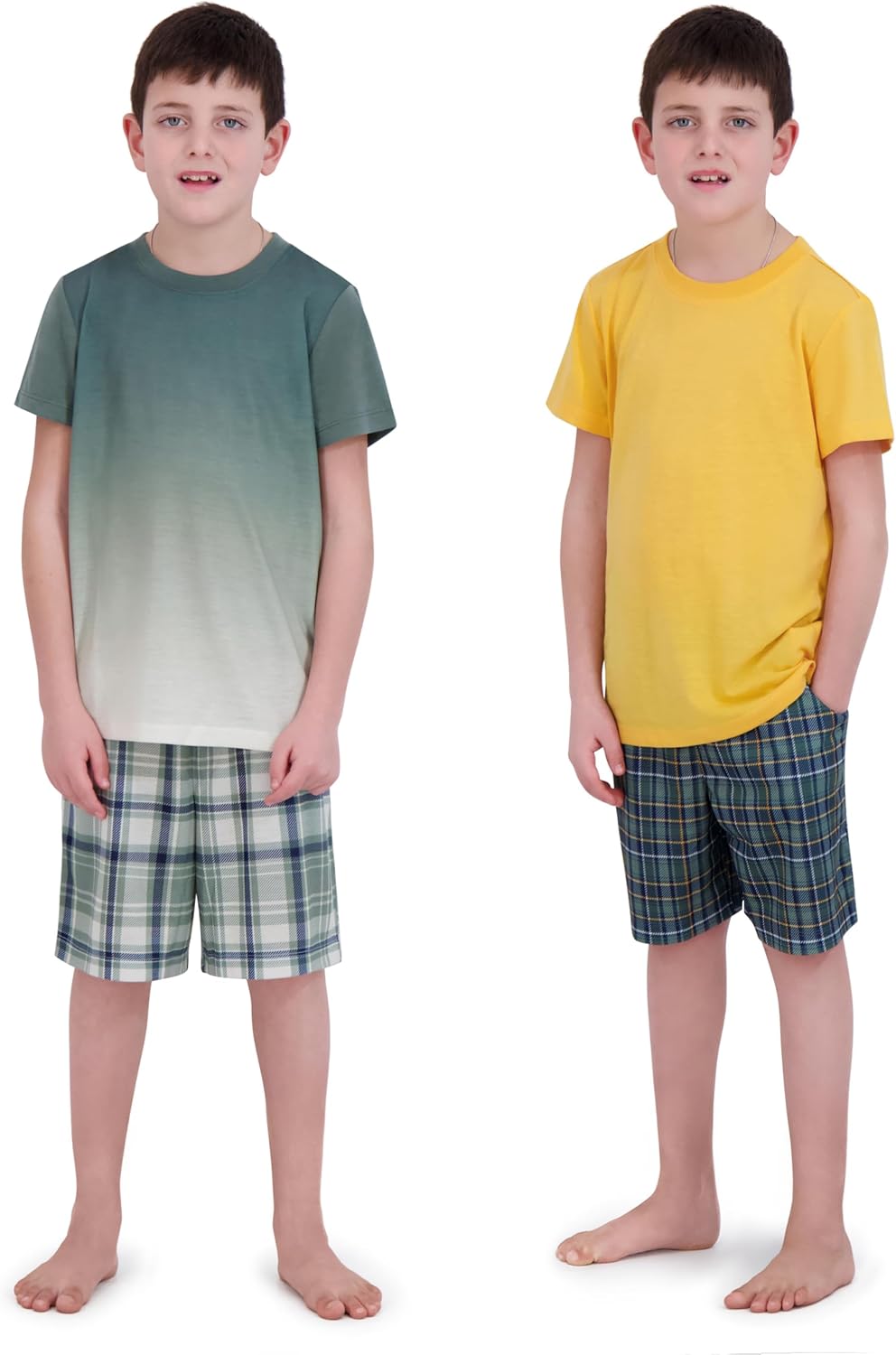 US Angels Pajamas Set for Boys, 4-Piece Set, Short Sleeve Shirt with Pajama Shorts