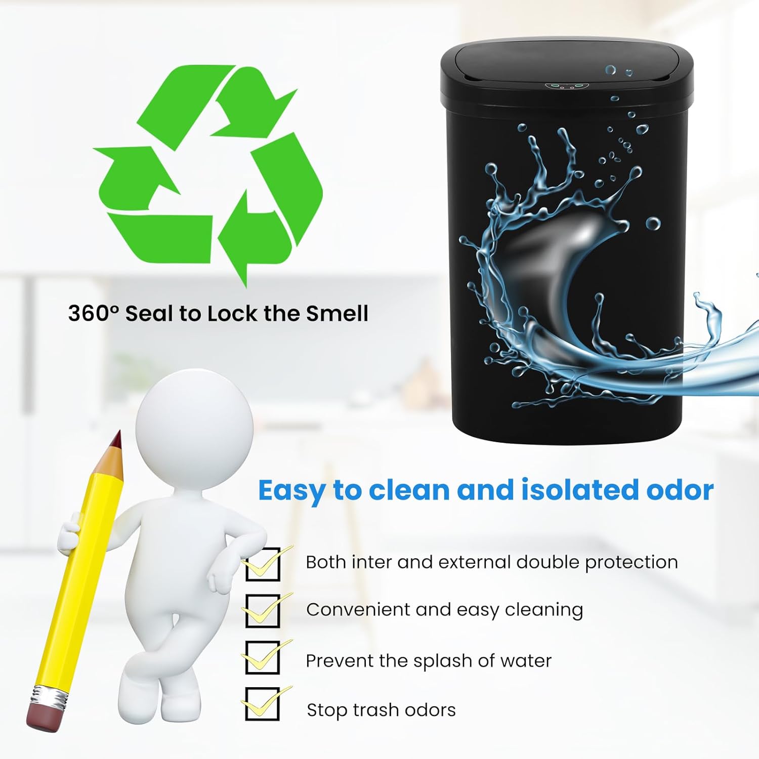 BLKMTY 13-Gallon Kitchen Trash Can, 50L Plastic Garbage Can, Automatic Touch Free Garbage Bin, Motion Sensor Trash Can with Lid, Tall Waste Bin for Home Office Bathroom Touchless, Black