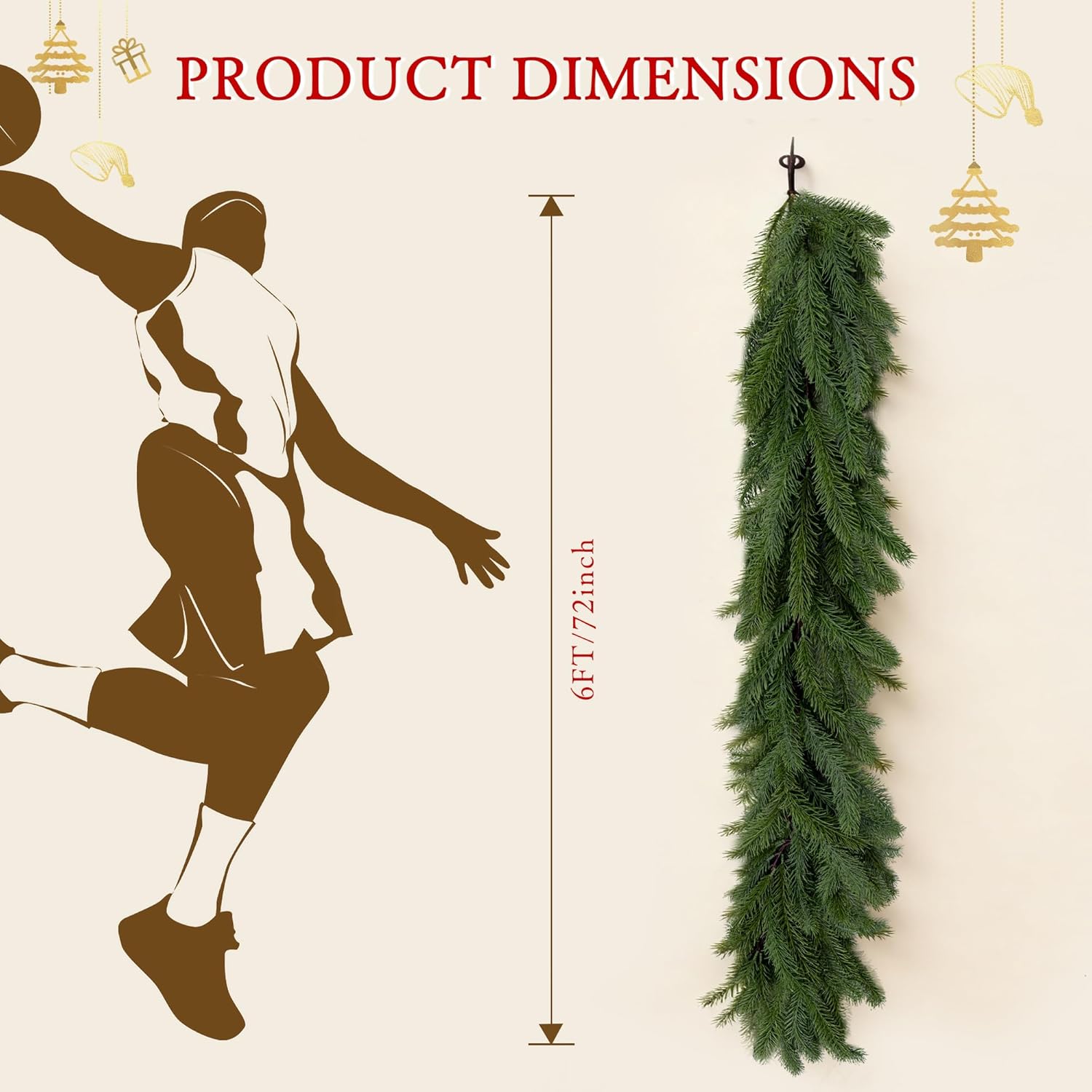 2 Pcs 6 Ft Realistic Christmas Norfolk Pine Garland-Long Artificial Greenery Christmas Decoration for Stairs,Table,Fireplace,Mantle,Indoor