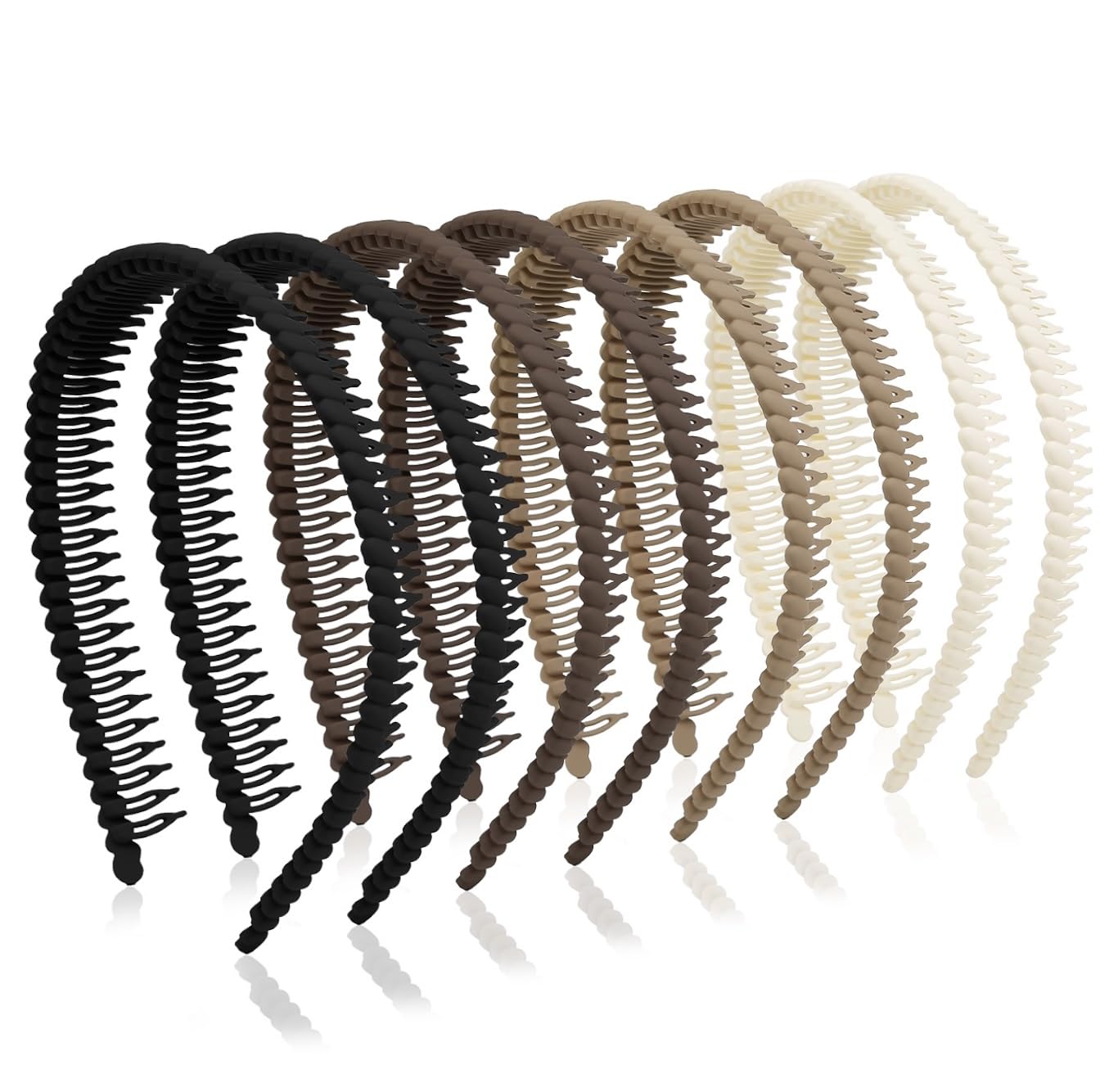 Huachi Headbands for Women Non Slip with Teeth, Plastic Headbands with Teeth Comb Skinny Black Hairbands for Women’s Hair, Wavy Womens Head Bands Fashion Hair Accessories for Women Neutrals