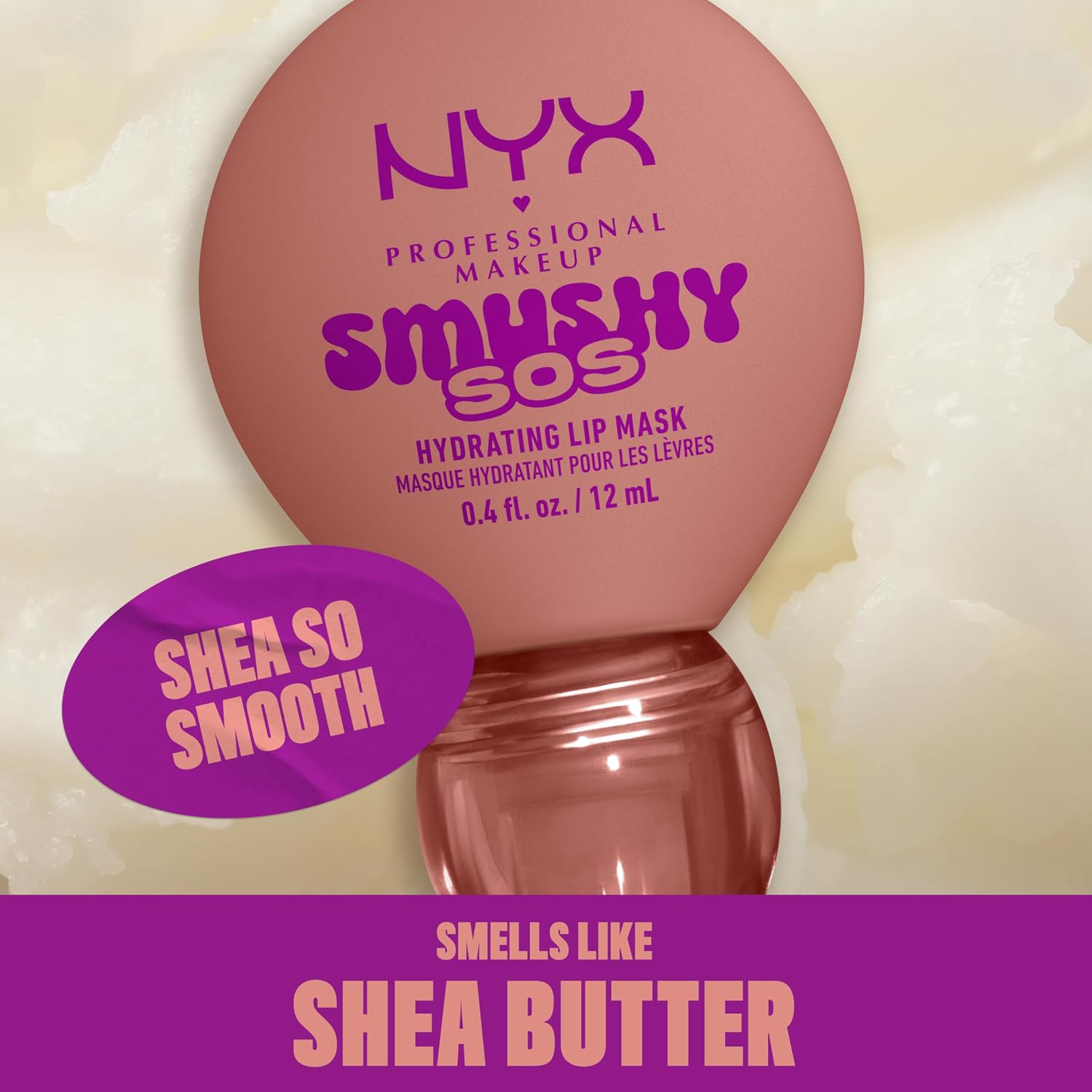 NYX PROFESSIONAL MAKEUP Smushy SOS HYDRATING LIP MASK with hyaluronic acid-infused formula, Shea So Smooth, 0.41 fl oz