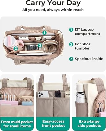 BAGSMART Tote Bag for Women, Puffy Laptop Work College Shoulder Handbag