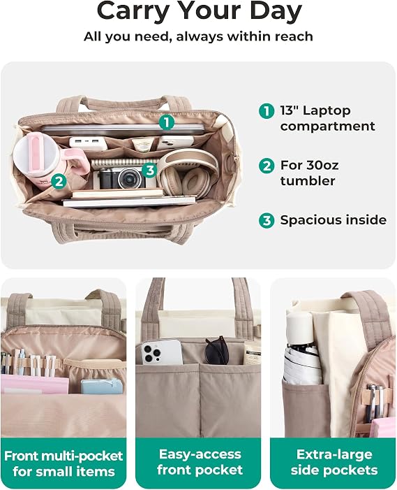 BAGSMART Tote Bag for Women, Puffy Laptop Work College Shoulder Handbag
