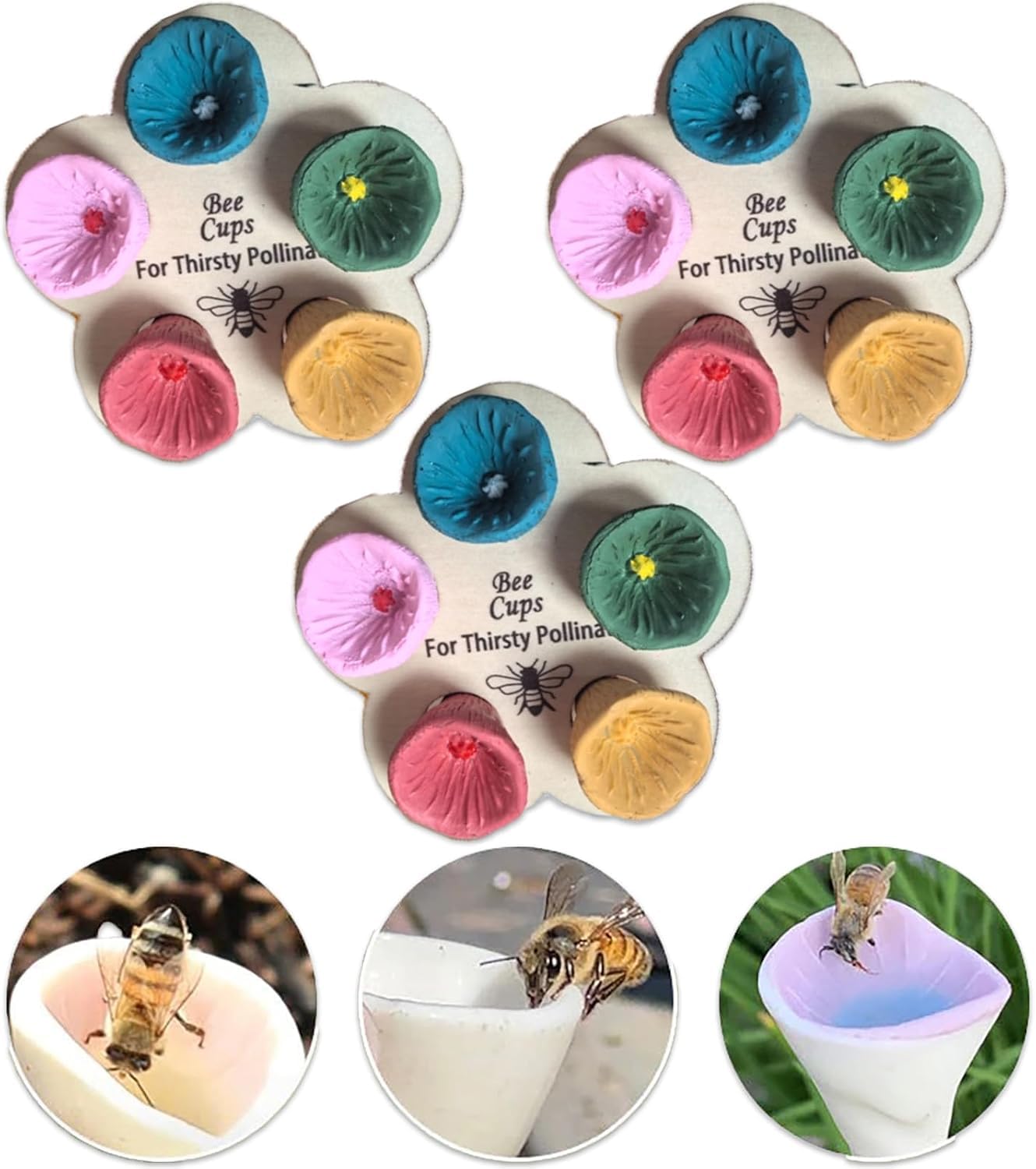Bee Insect Feeder Drinking Cup, 5 Colors Insects Drinking Cups Thirsty Pollinators Need a Drink Rainbow Bee Feeding Cup, for Garden Bee Hummingbird Feeder Insect Need Safe Places to Drink (3)