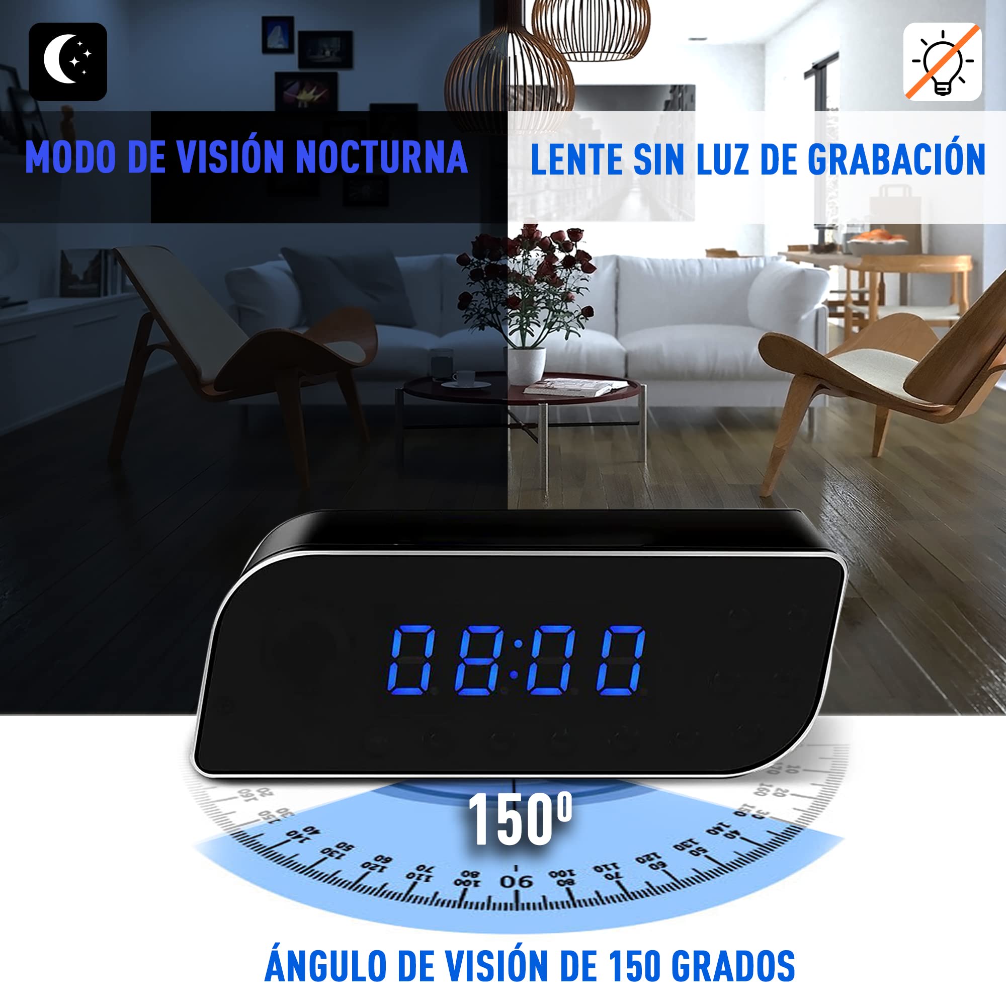 Camara Espia WiFi Camuflada, Mini Camara Espia Oculta Reloj, Camara Vigilancia Domicilio (sin Luz de Grabación sin Botones) Totalmente Indetectable 1080P Real, Visión Nocturna No Invansiva