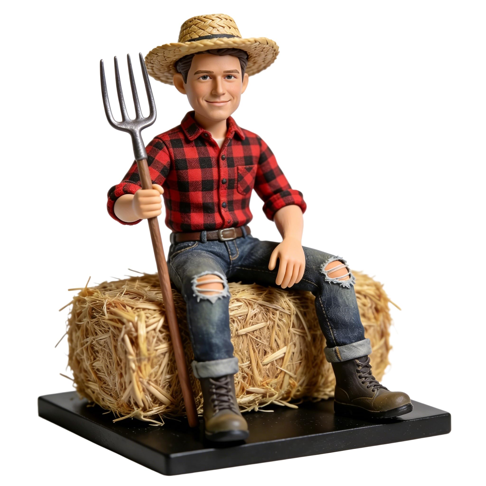 Figura 3D personalizada de granjero, figura 3D de la foto, estatua de cuerpo completo hecha a mano de arcilla polimérica con mini horquilla, figura para decoración de escritorio de cumpleaños, regalo