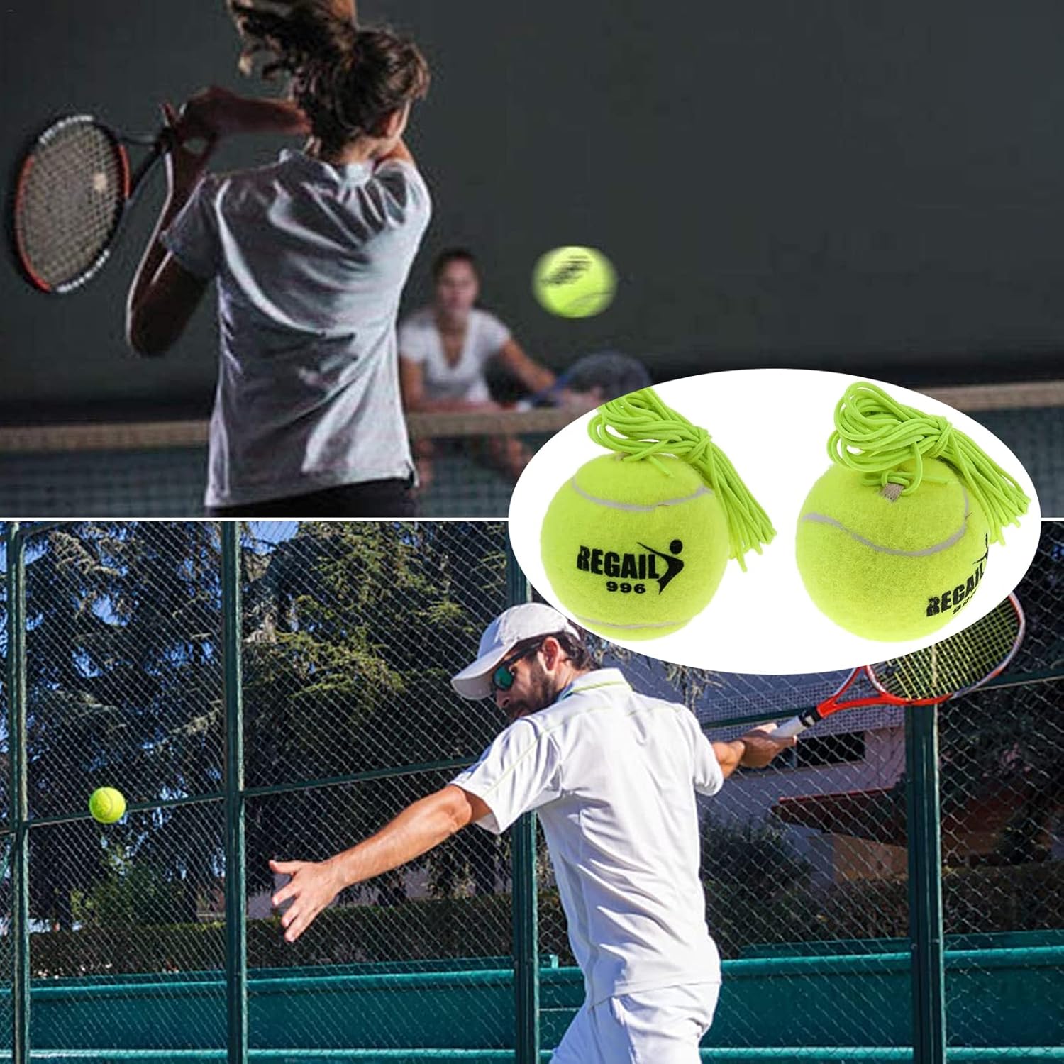 2 Pieces Elastic Tennis Training Ball, Tennis Ball with Rope, Tennis