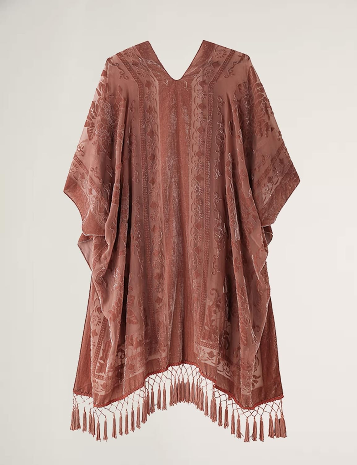 Women's Burnout Velvet Kimono Long Cardigan Cover Up With Tassel - Image 2