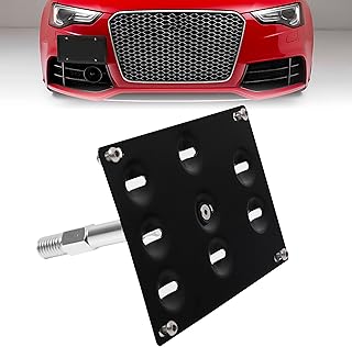 AXECO Front Bumper Tow Hook License Plate Bracket Compatible with Audi 08-15 A4 S4 B8 A5 S5 RS4 RS5, 11-15 A7 S7 RS7 Allroad Mounting Frame Relocator Holder