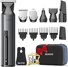 GLAKER Tondeuse Barbe Homme Tondeuse Cheveux Professionnelle Avec Lame en T de Coupe de Cheveux Chauve, Rasoir électrique Tondeuse Corps de Précision pour Nez 6 en 1