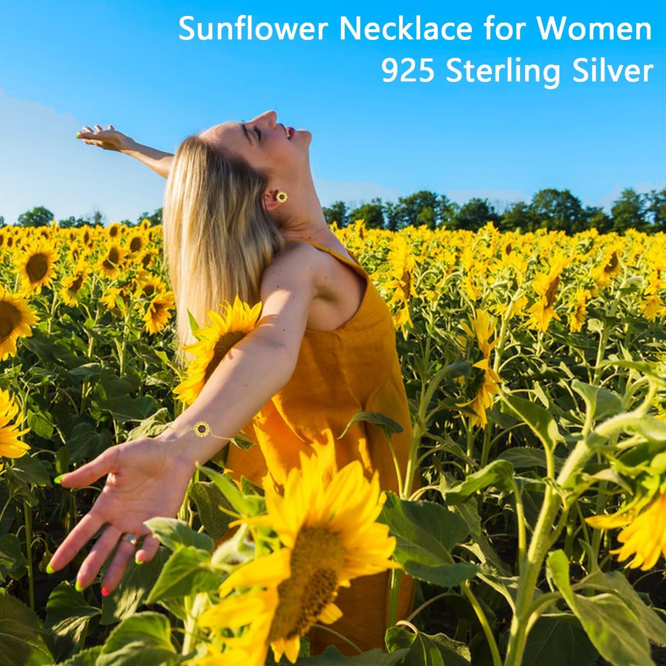 ORANGE FOREST Sunflower Necklace for Women S925 Sterling Silver 14K Gold Plated Sunflower Pendant Birthday Christmas Thanksgiving Day Jewelry Gifts for Women - Image 6