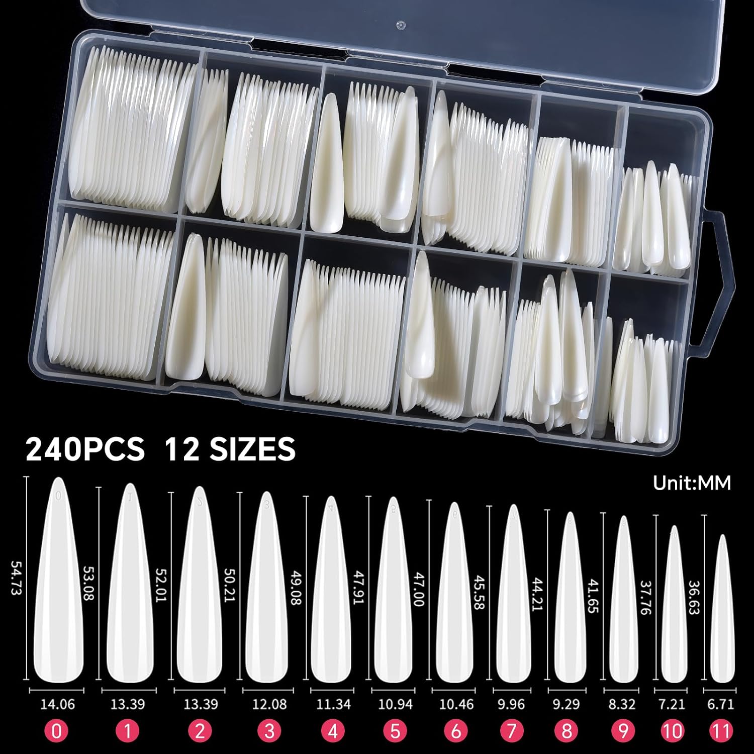 KADS 3XL Extra Long Nail Tips Fake Nails Tips Clear Nature for Acrylic Nails, Full Half Cover Flat Tapered Square Nail Tips (10)