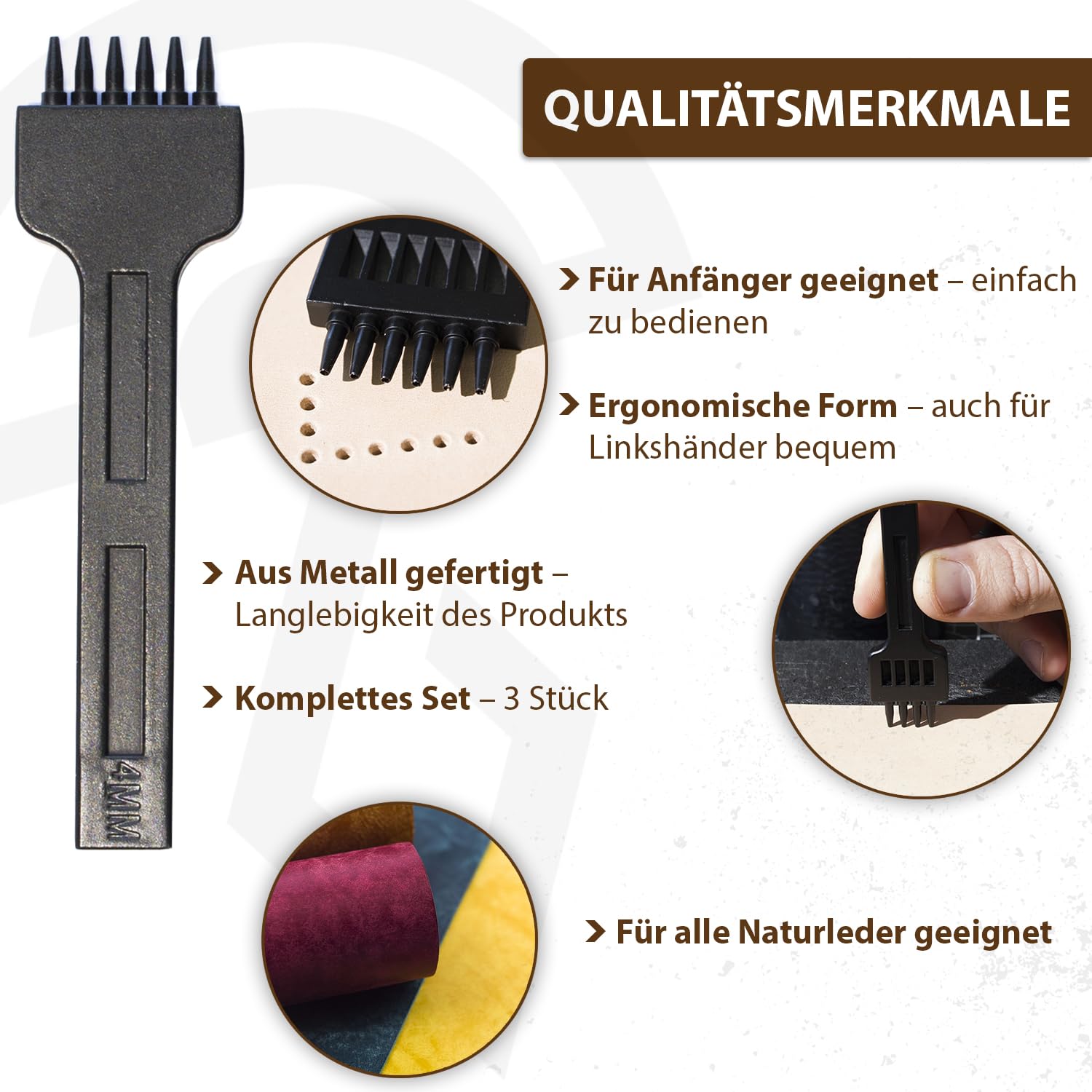 CRAFTPOINT Leather Hole Punch Set, 4mm, 3 Pieces Stainless Steel Ejector with 1mm Round Holes, Leather Punch Tool for Belt and Bag - Image 4