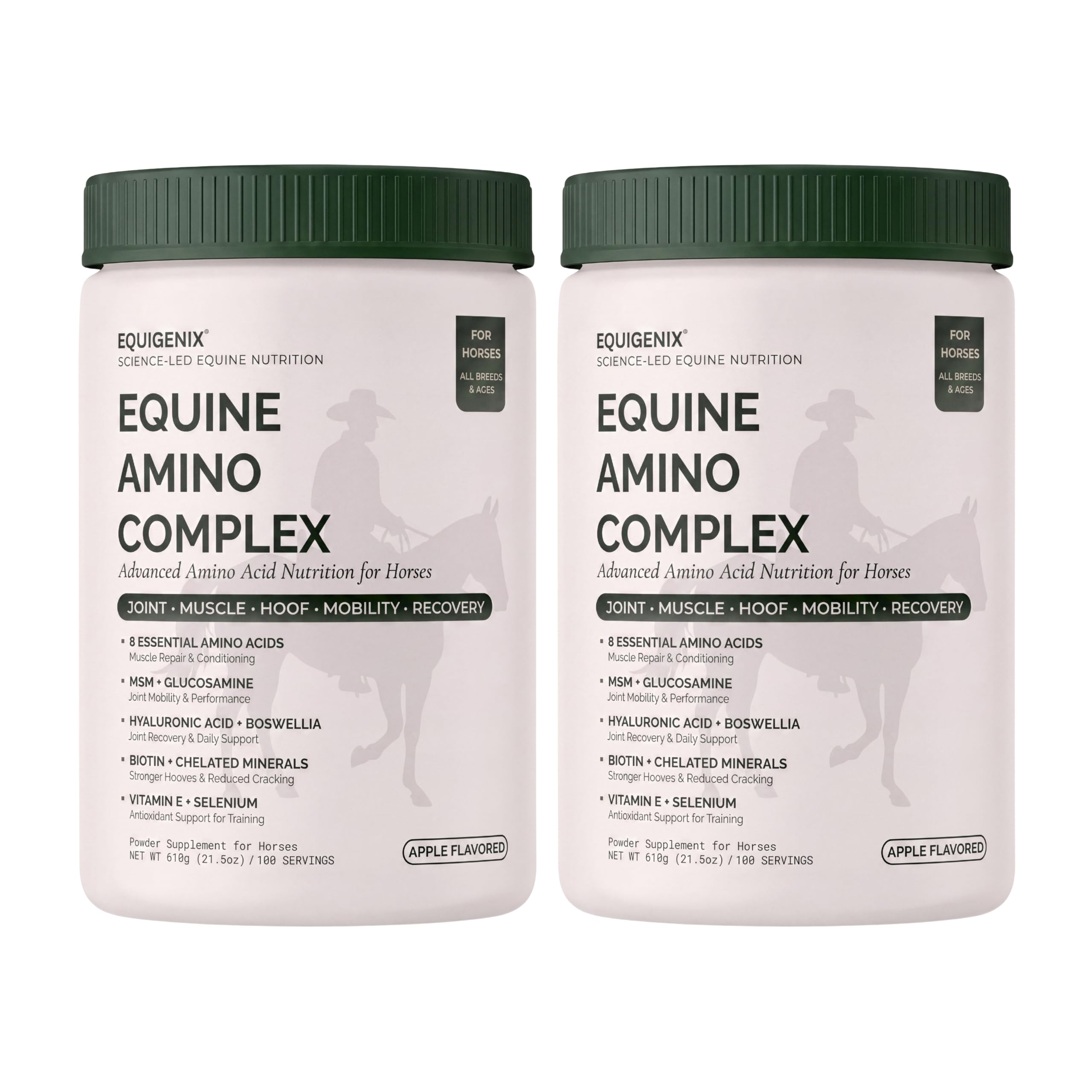 2 Pack Horse Joint Supplement Powder - 8 Amino Acids with MSM, Glucosamine &amp; Vitamin E for Muscle, Hoof, Mobility &amp; Recovery - Coat Defense &amp; Weight Gain Supplement, Apple Flavor, 100 Day Supply