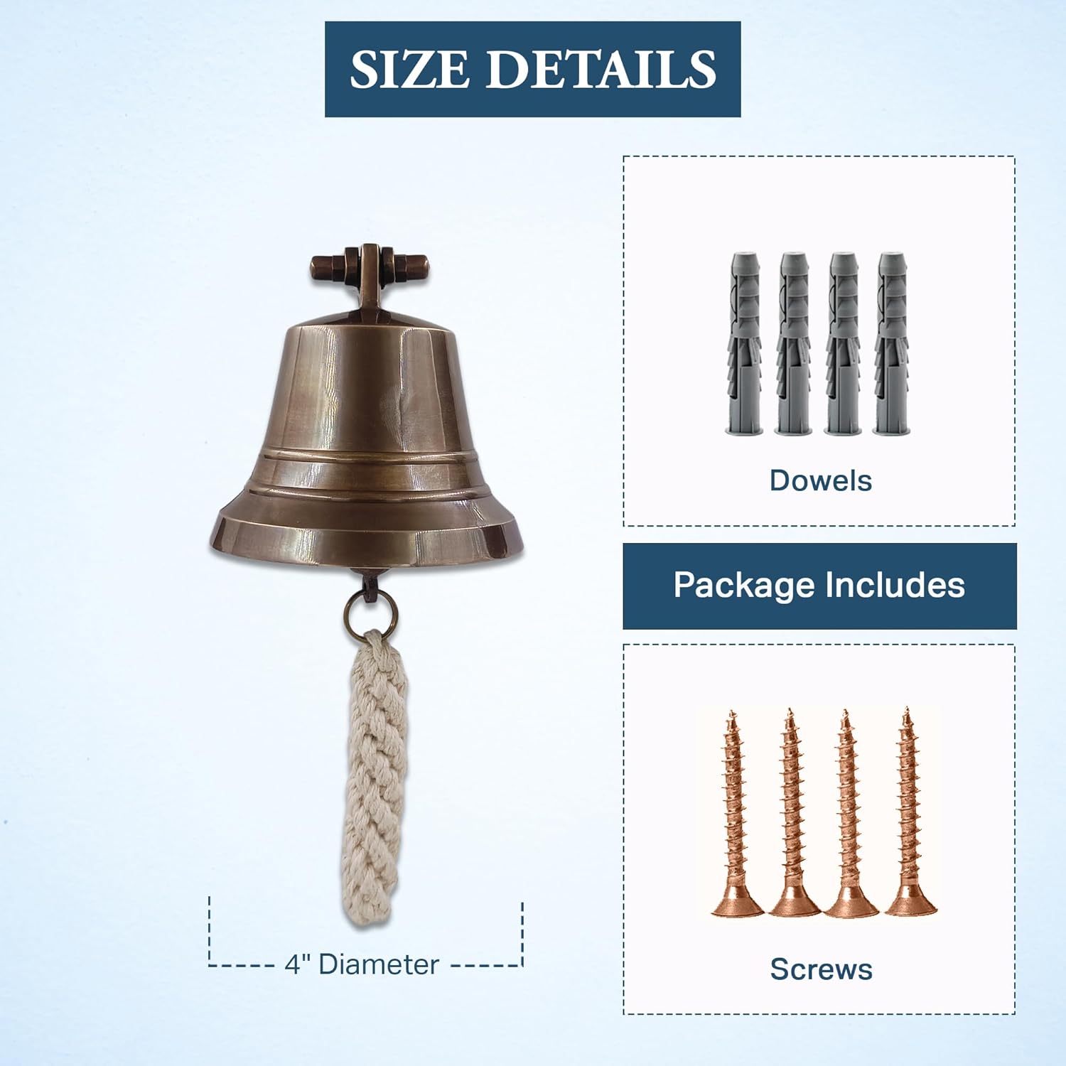 The Metal Magician Nautical Hanging Wall Mountable 4" Solid Brass Ship Bell Antique Brass