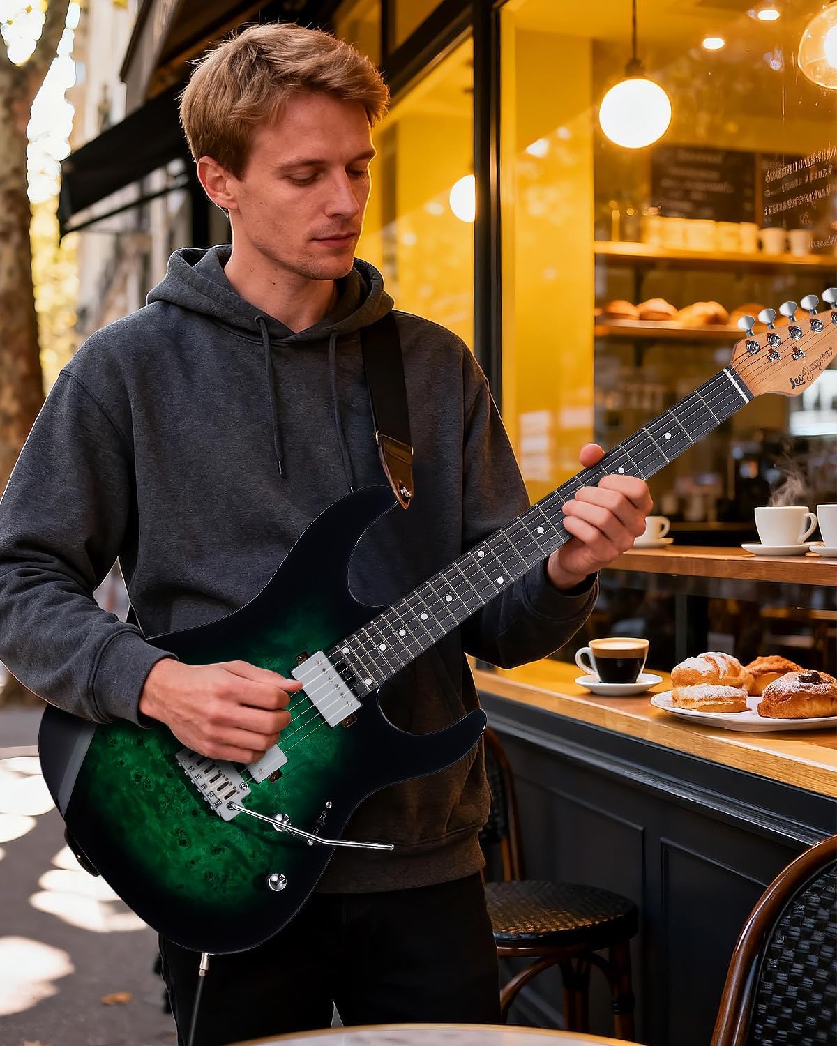 Leo Jaymz ST Pro Electric Guitar with Coil-Split, Roasted Maple Neck, Rosewood Fingerboard, Mahogany Body, Alnico 5 Pickups