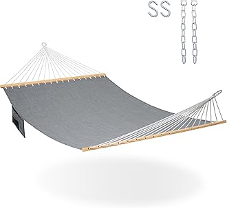 11 FT Double Outside Hammock Quick Dry Olefin Fabric Hammock with Spreader Bar & Side Pocket for Outdoor Poolside Backyard 450 lbs Capacity, Gray