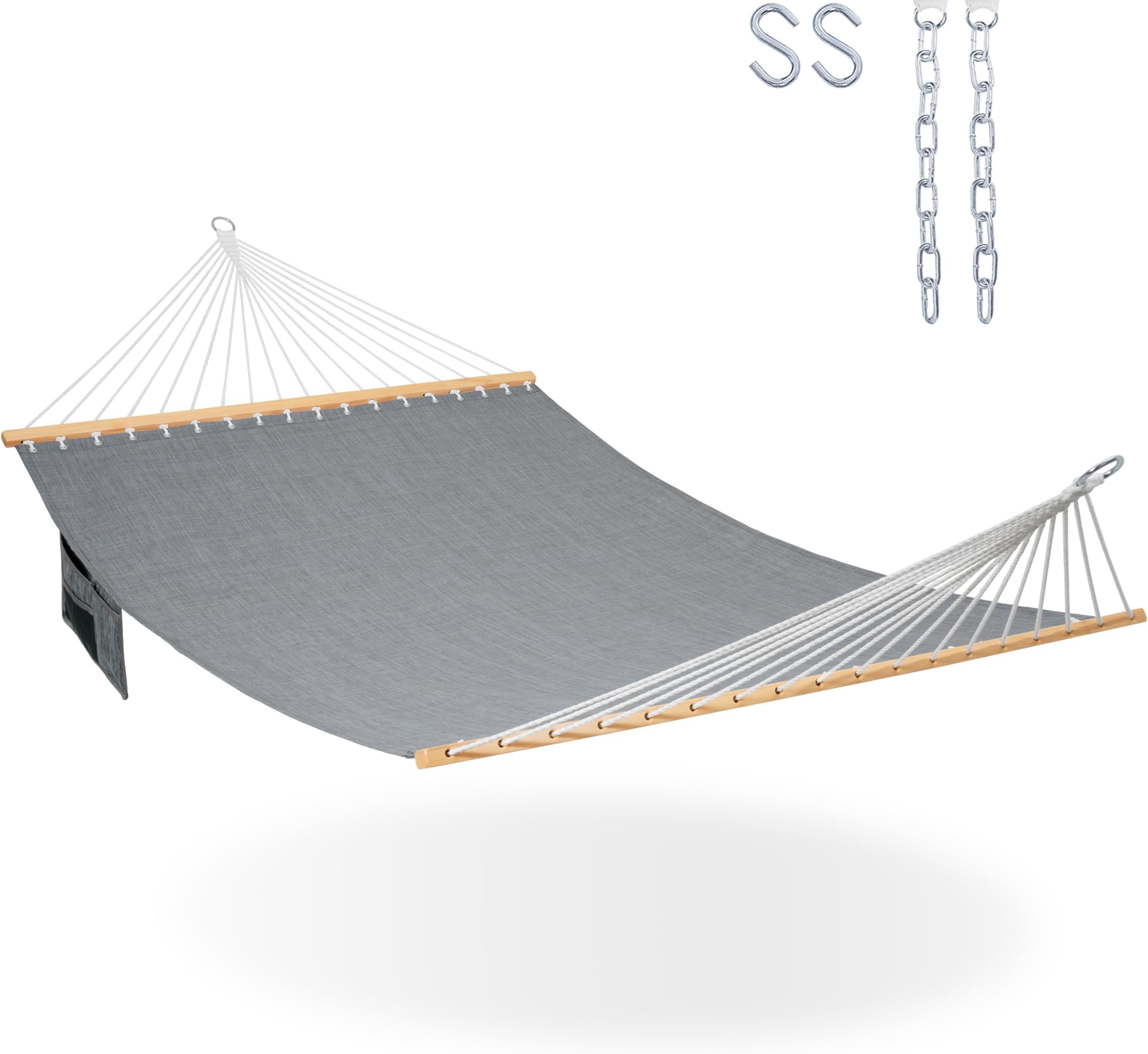 Lazy Daze Hammocks 11 FT Double Outside Hammock Quick Dry Olefin Fabric Hammock with Spreader Bar & Side Pocket for Outdoor Poolside Backyard 450 lbs Capacity, Grey