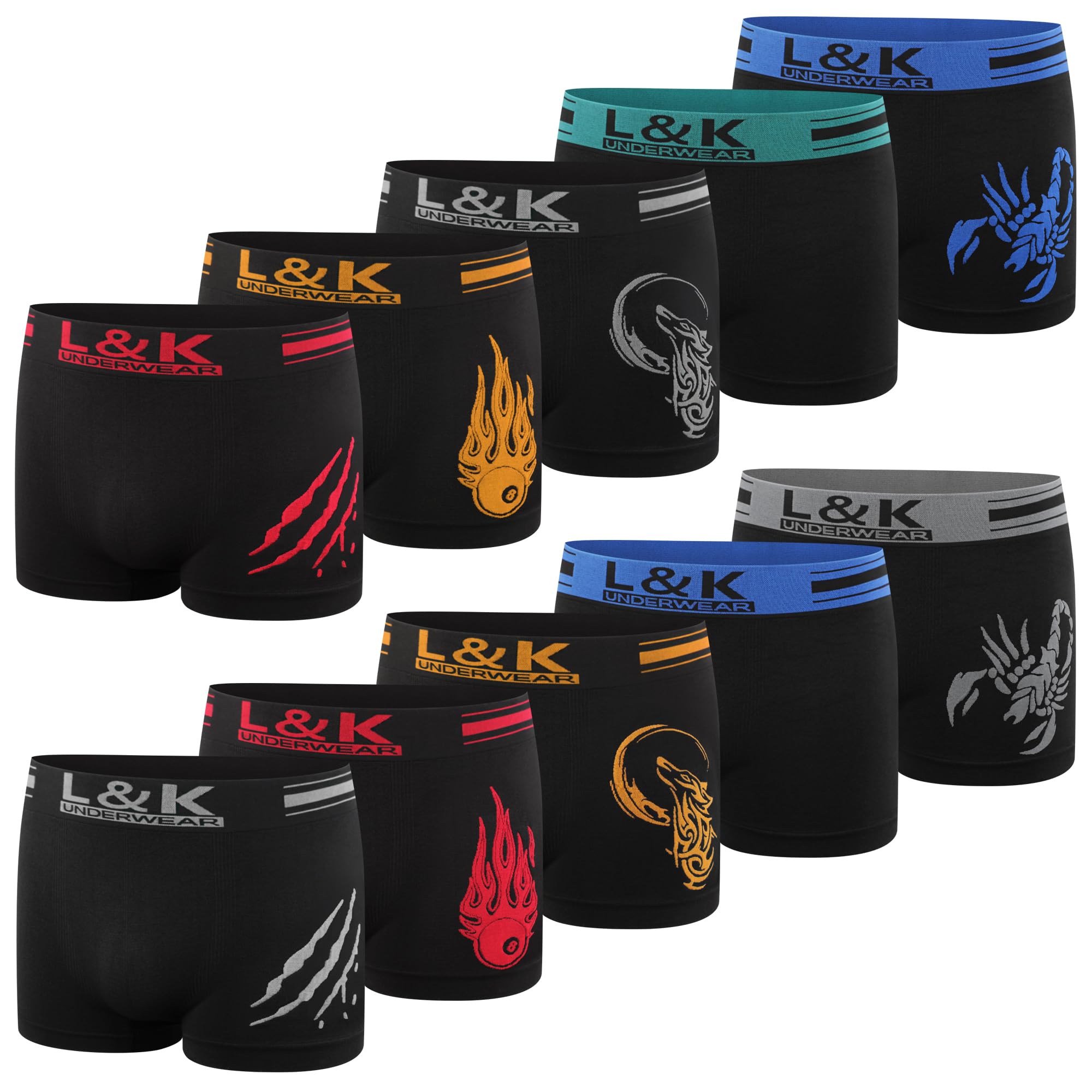 L&K Lot de 5/8/10 Boxers rétro en Microfibre Collection, Tailles S-3XL, Confortable et sans Coutures latérales gênantes, différents Motifs
