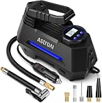 AstroAI AIRUN H Tire Inflator Portable Air Compressor Air Pump for Car Tires - Car Accessories, 9.8Ft Cord-12V DC-Powered Auto Pump with Digital Pressure Gauge, LED Light for Bicycle, Balloons, Red