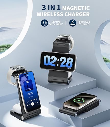 Miniatura 2 de Estación de carga magnética inalámbrica Mag-Safe, carga máxima rápida 3 en 1 para iPhone 16 15 14 13 12 Pro Max Plus, Apple Watch, Air Pods Pro -