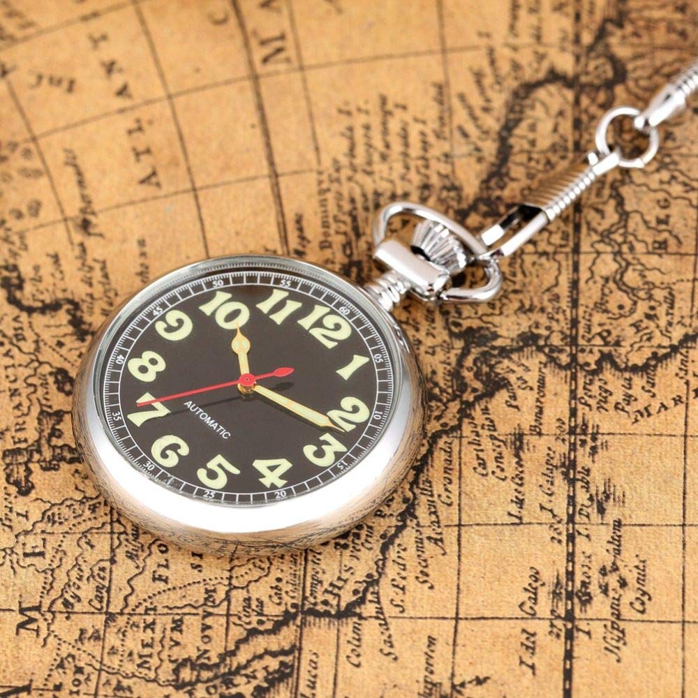 Luxus leuchtende Ziffern Automatische mechanische Taschenuhr selbstwickeln Decoration