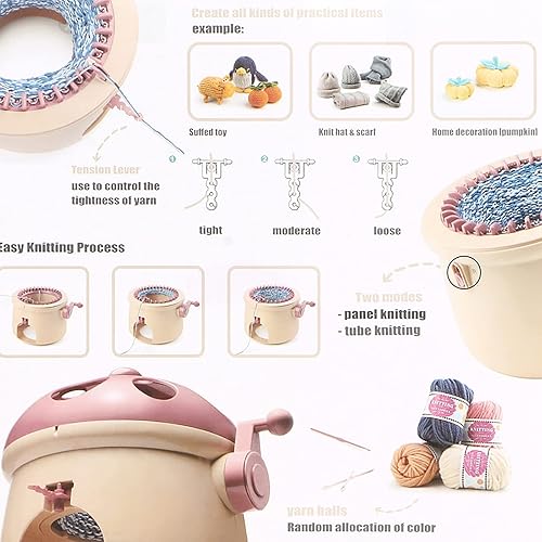 Miniatura 9 de SENTRO Máquinas de tejer, máquina de telar de 48 agujas con contador de filas y fabricante de pompones, máquinas giratorias redondas de tejido