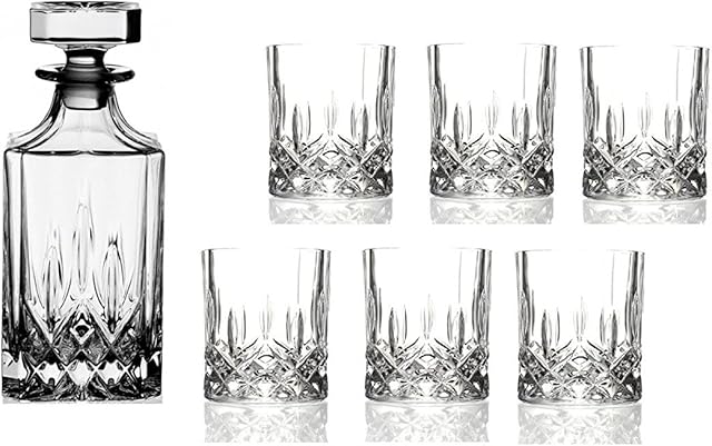Opera Maison Italian Crystal Whisky Drinkware Set with 1x Decanter (75cl) and 6X Old Fashioned Tumblers (30cl) (7 Pieces)