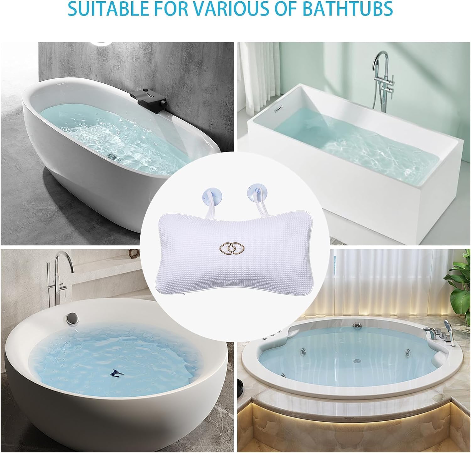 Oreiller de spa de baignoire antidérapant, coussin de bain avec ventouses pour le soutien de la tête et du cou